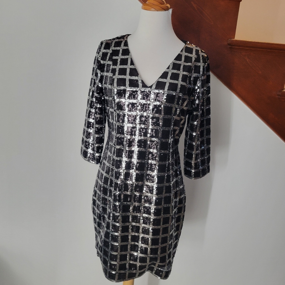 Black‎ and Silver Cocktail Sequin Dress Size S